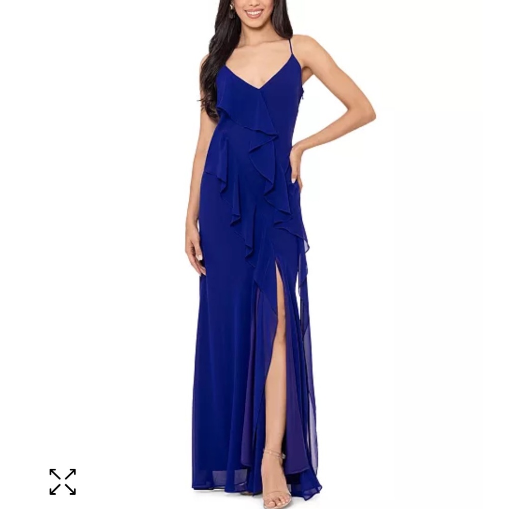 Betsy & Adam Women's Ruffle-Trim Spaghetti-Strap Gown